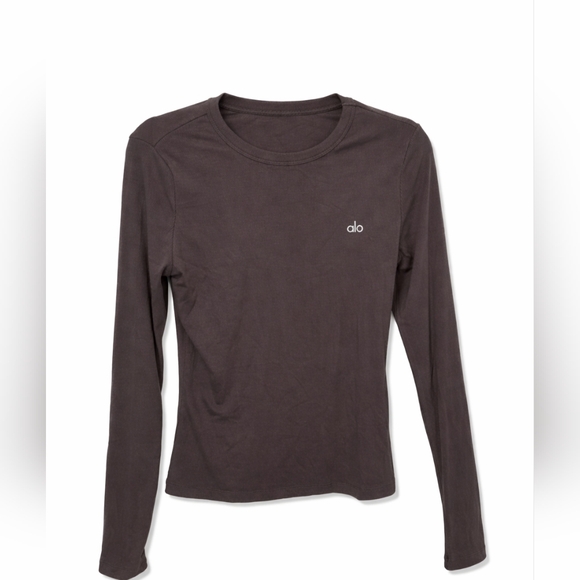 ALO Yoga Tops - Alo Alosoft Ribbed Crew Neck Long Sleeve - Charcoal Grey - Size Medium